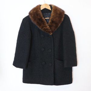 International Ladies Garment Workers Union Vintage Brown Fur Collar Black Coat